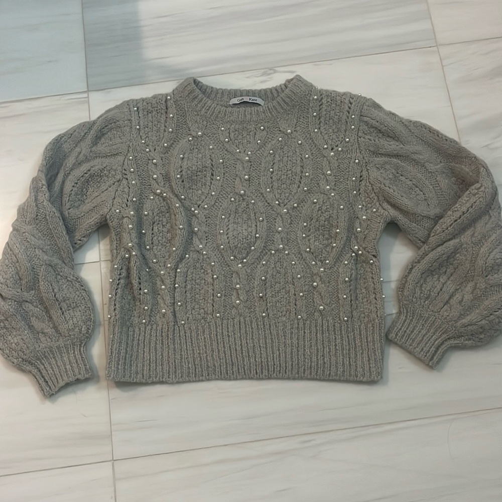 Gab & Kate Mixology Pearl Detail Cable Knit Sweater